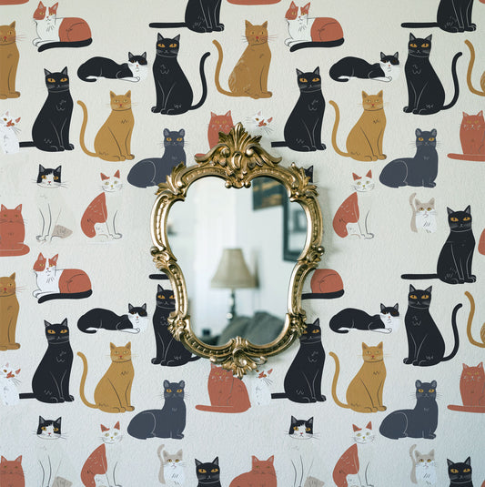 modern funky cat peel and stick wallpaper