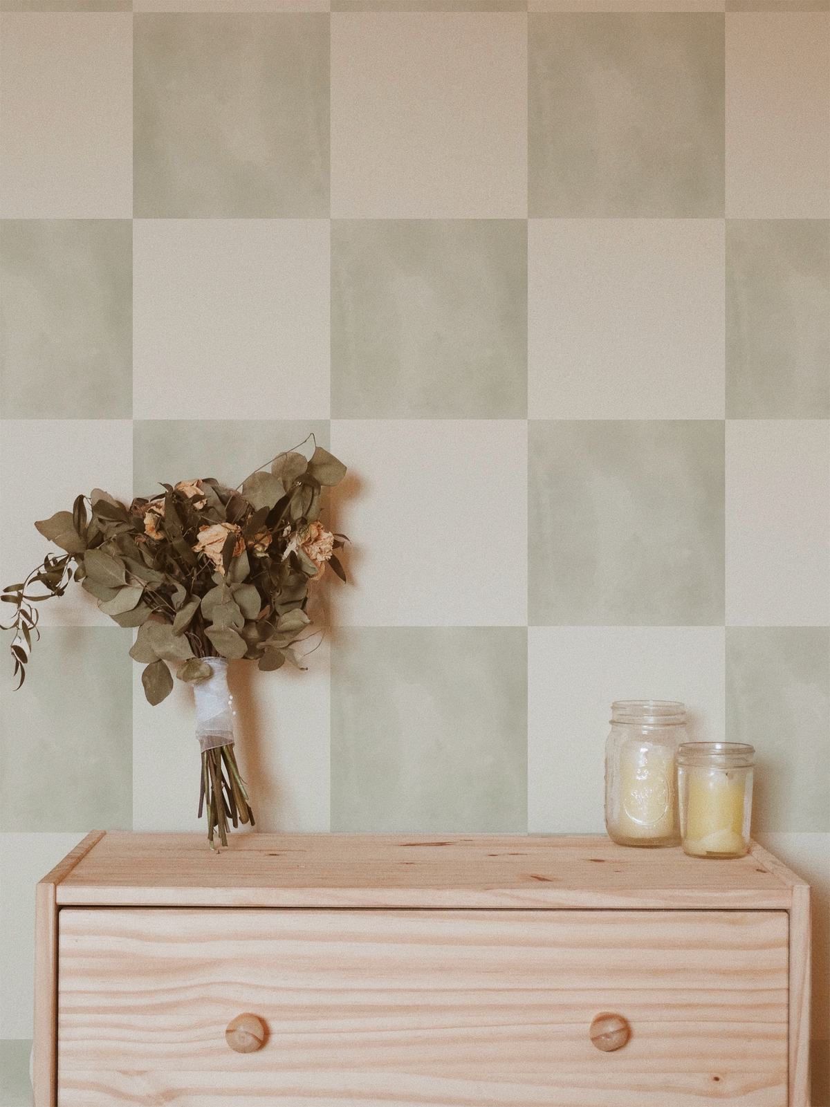 soft neutral sage checkerboard peel and stick wallpaper
