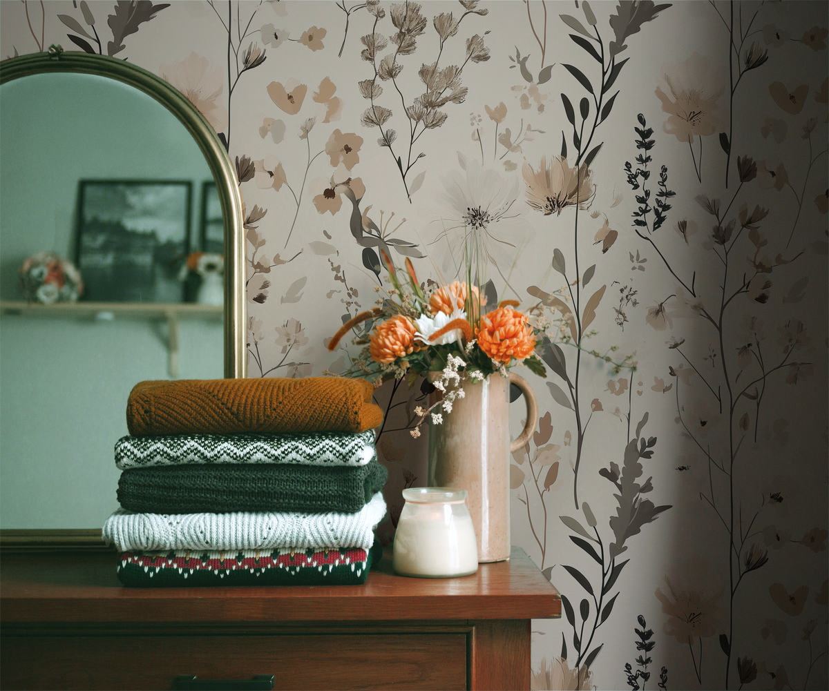 Wildflowers – Neutral Botanical Floral Wallpaper