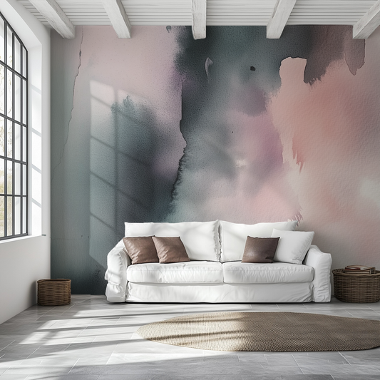 Abstract Watercolor Wallpaper – Neutral Blush & Sage Wall Mural l