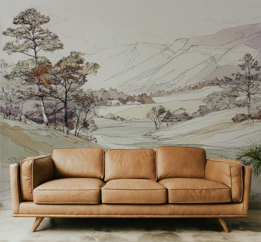 Neutral Landscape Wallpaper Mural – Riverbend Valley
