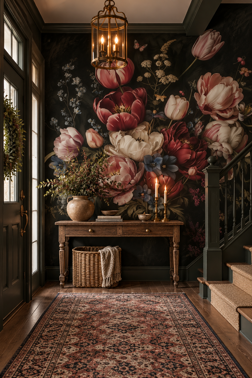 Dark Floral Wallpaper – Peony & Tulip Wall Mural