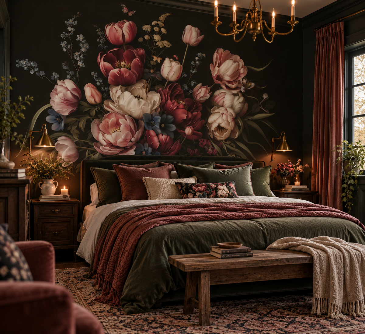 Dark Floral Wallpaper – Peony & Tulip Wall Mural
