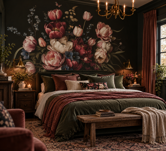 Dark Floral Wallpaper – Peony & Tulip Wall Mural