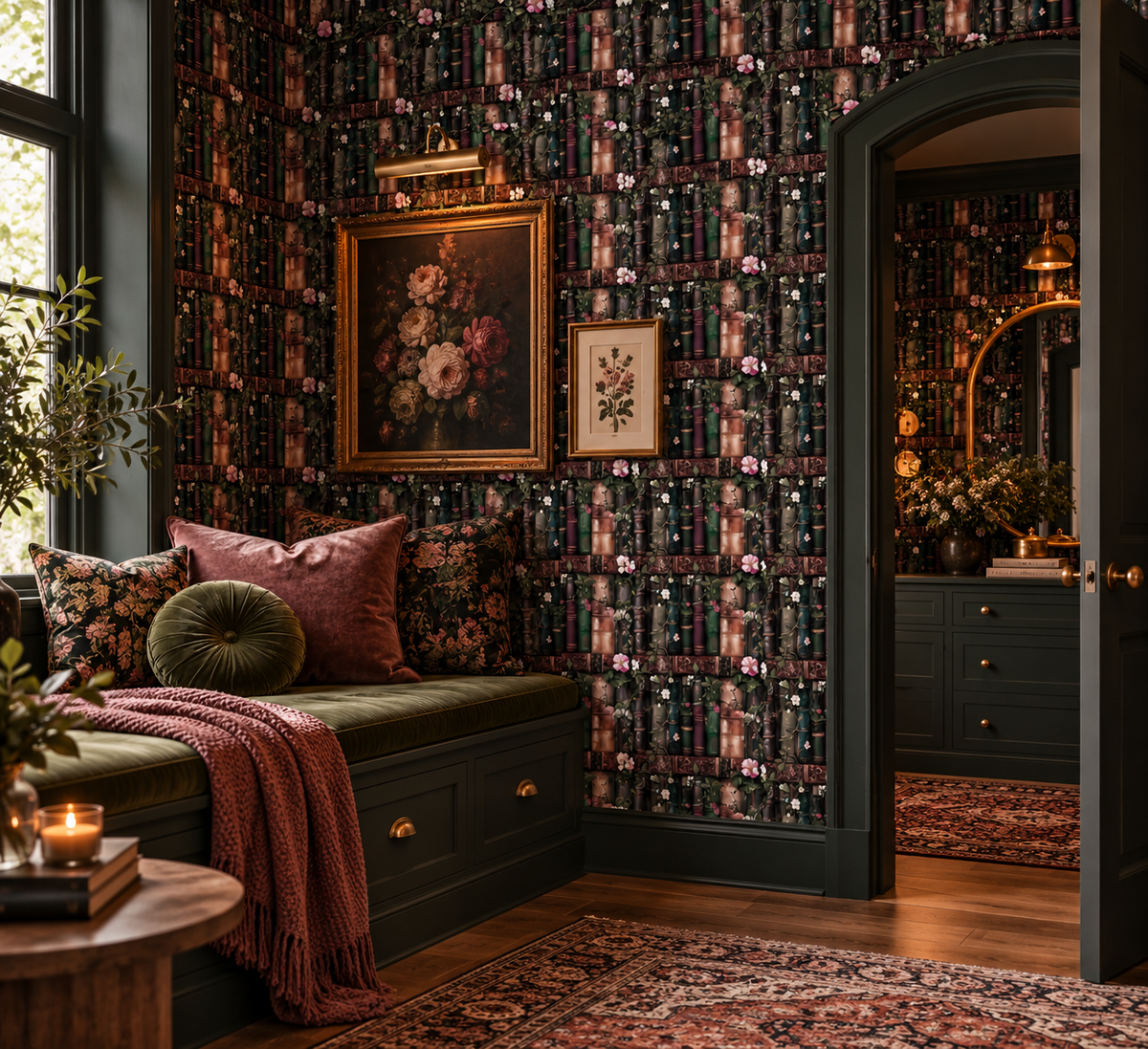 Old World Library – Dark Academia Bookshelf Wallpaper