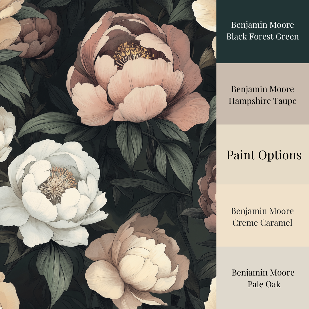 Moonlit Peony - Large Vintage Floral Wallpaper