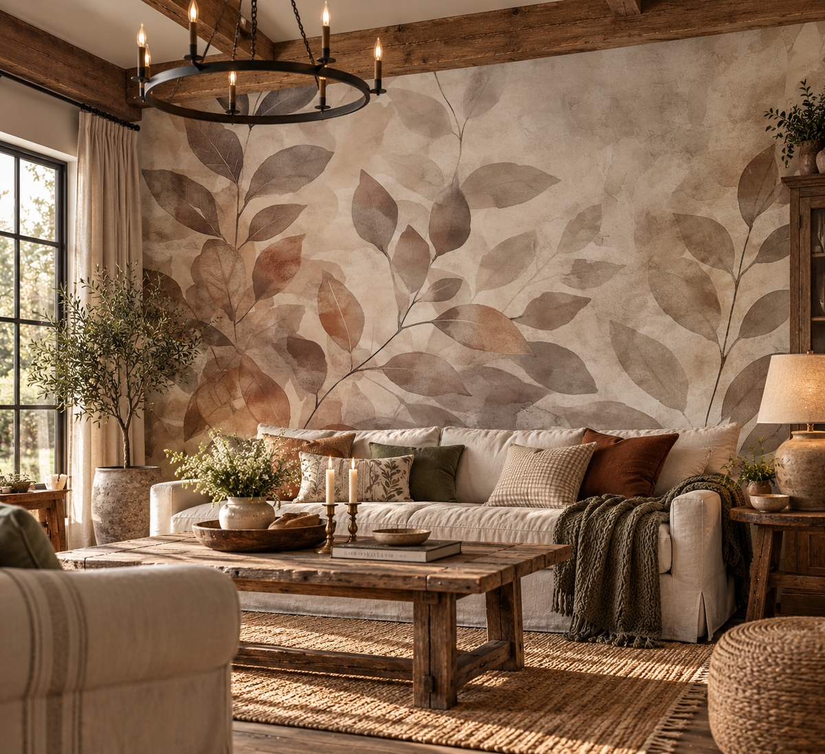 Neutral Botanical Wallpaper – Linen & Earth Tone Wall Mural