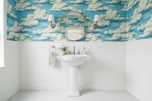 Cloud Wallpaper Powder Room v2