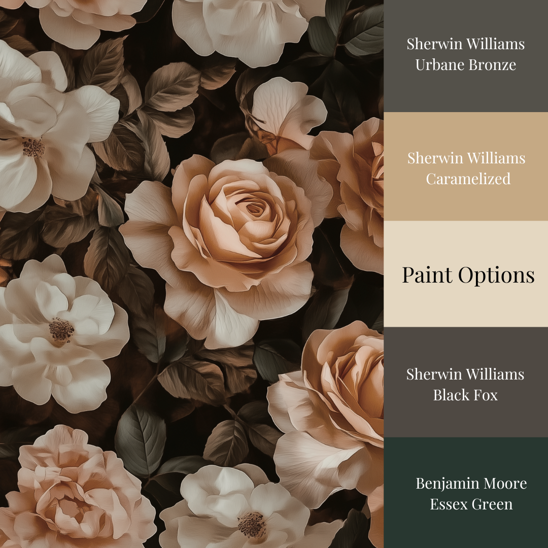 Soft watercolor wallpaper with layered rose and blush floral motifs in muted dusty pink and mauve tones on a warm neutral background