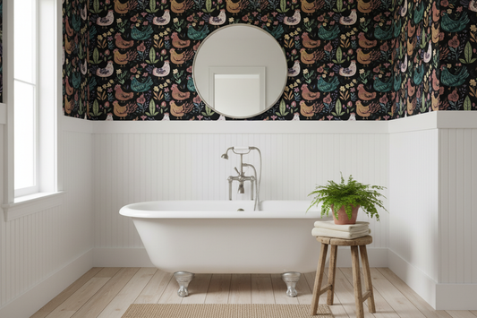 Folk Art Chickens Bathroom Mockup
