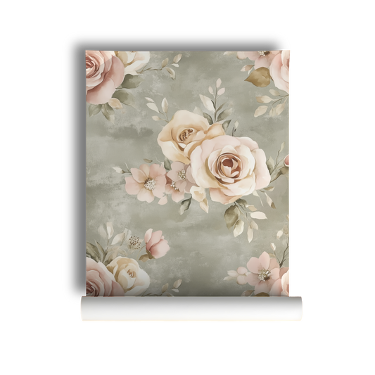 Sage & Rose - Soft Watercolor Floral Wallpaper
