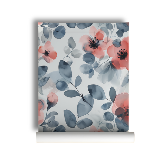Ophelia - Blue Watercolor Floral Wallpaper