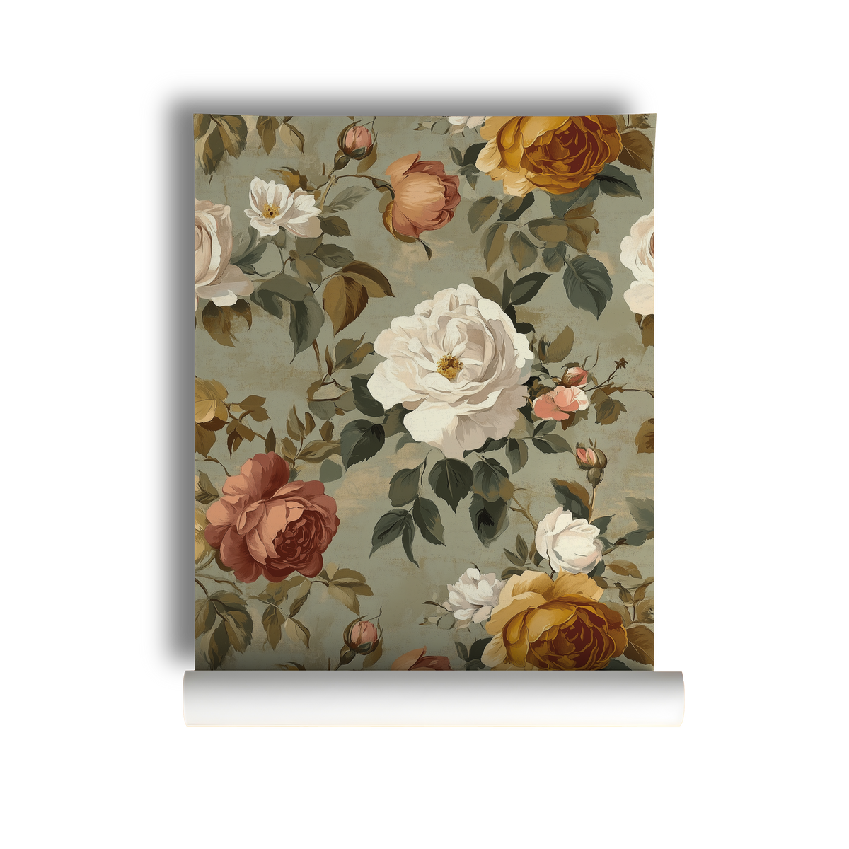 Heirloom Rose - Sage Floral Limewash Wallpaper