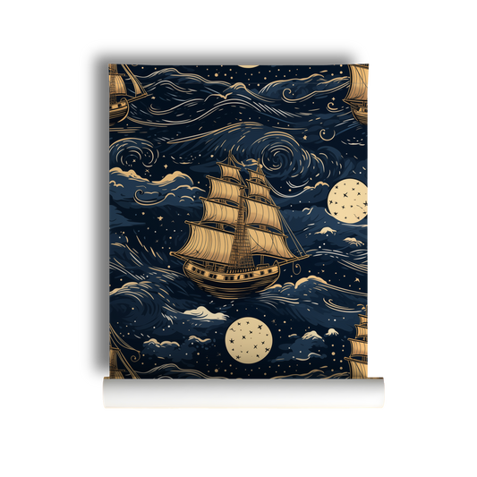 Enchanted Voyage - Celestial Ships in the Ocean Wallpaper
