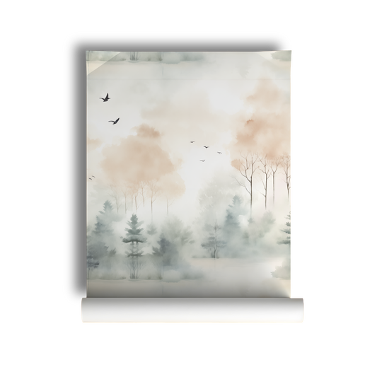 Solitude - Soft Neutral Watercolor Forest Wallpaper