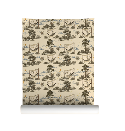 Gothic CottageCore Toile | Camping Skeleton Wallpaper