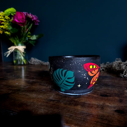 Night Garden Bowl – Hand-Painted Celestial Moth & Monstera Ceramic Stoneware