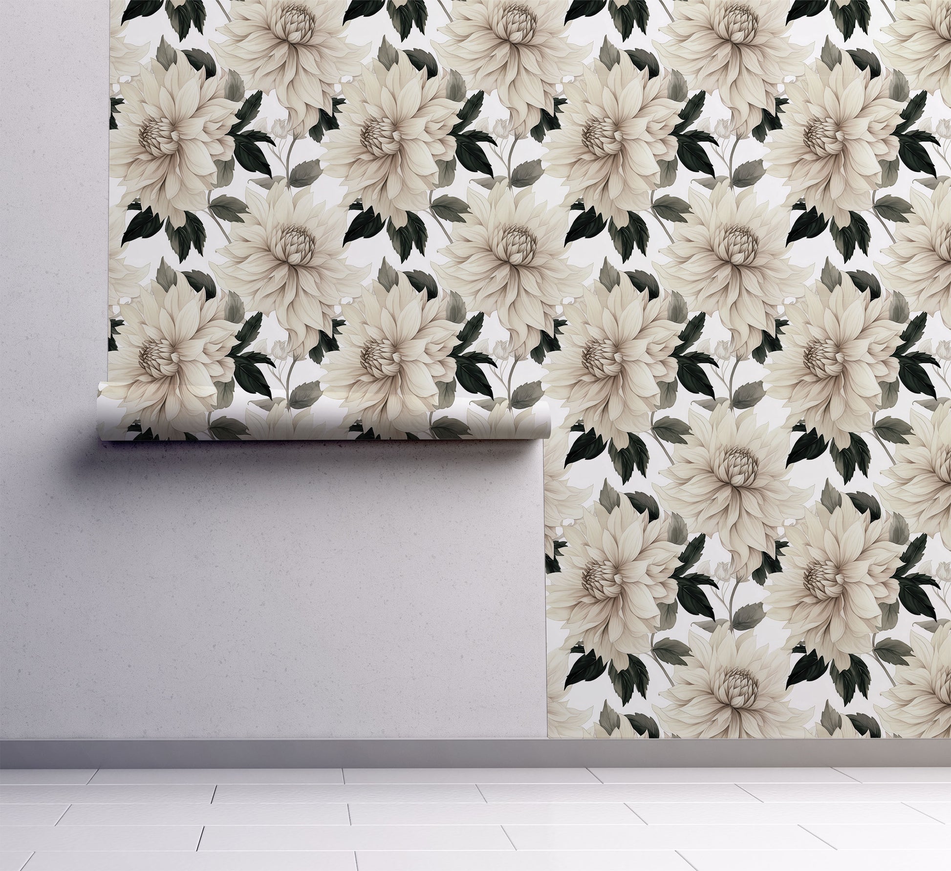 Floral wallpaper on wall