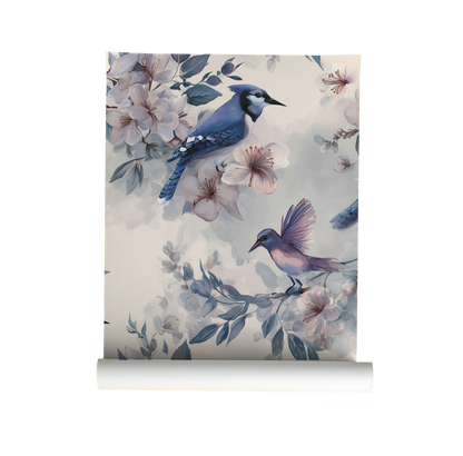 Blue Jay and Hummingbird Wallpaper