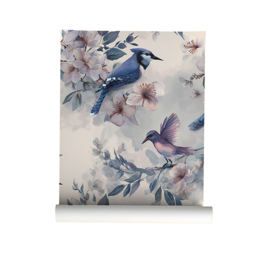 Blue Jay and Hummingbird Wallpaper