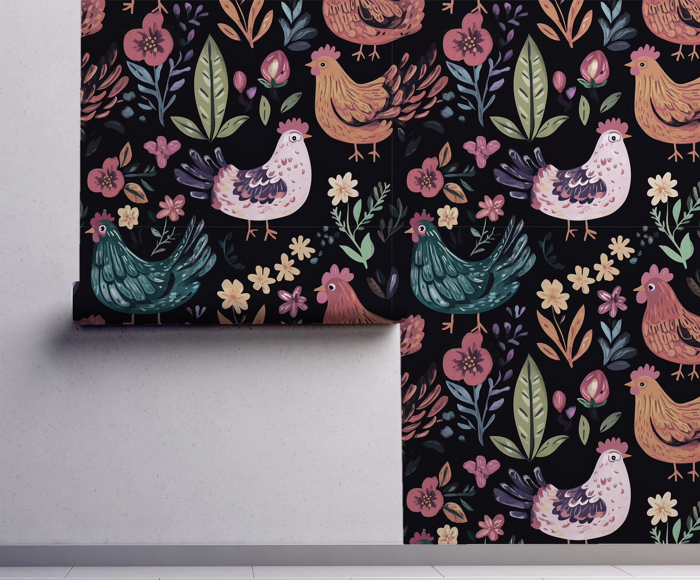 Folk Art Chickens Wallpaper