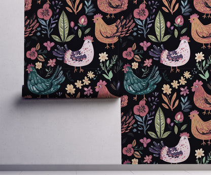 Folk Art Chickens Wallpaper