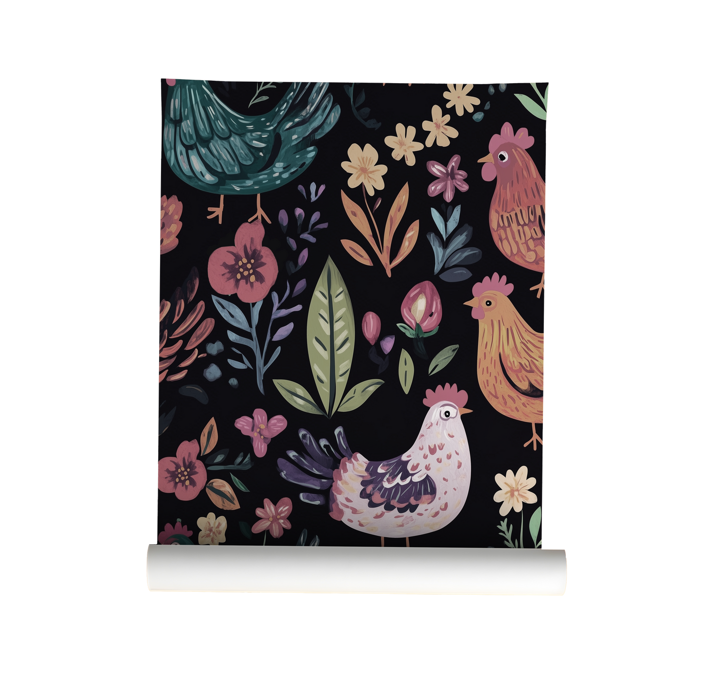 Folk Art Chickens Wallpaper