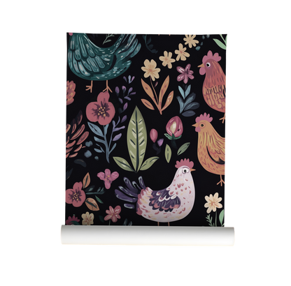Folk Art Chickens Wallpaper