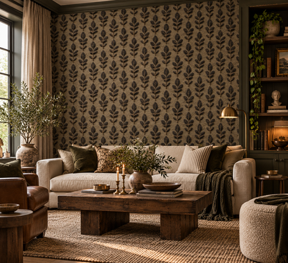 Botanical Leaf Wallpaper – Beige Knit Textured Pattern
