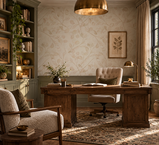 Neutral Botanical Wallpaper - Soft Beige Peel and Stick