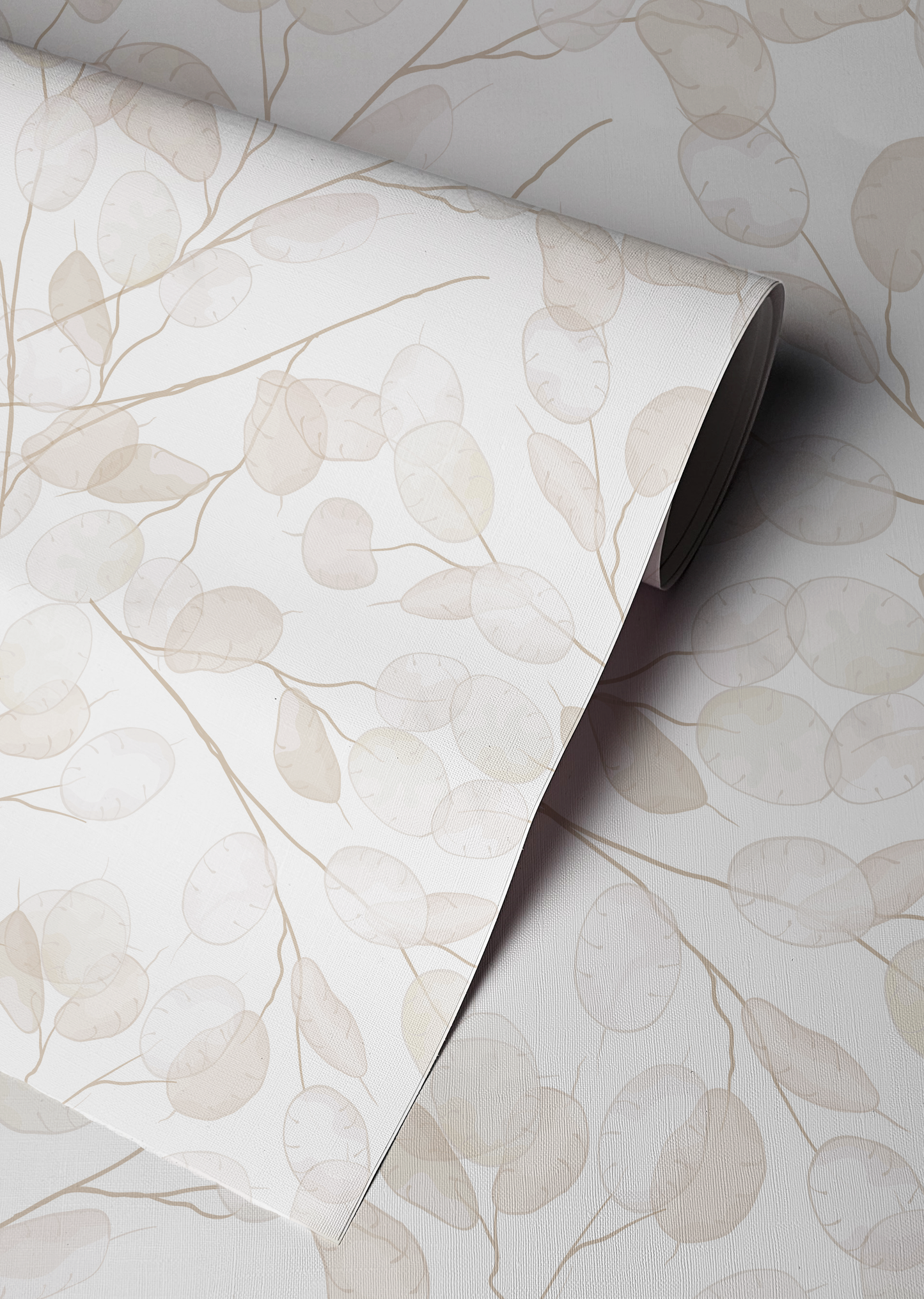 neutral botanical honesty leaves wallpaper with delicate lunaria branches close up