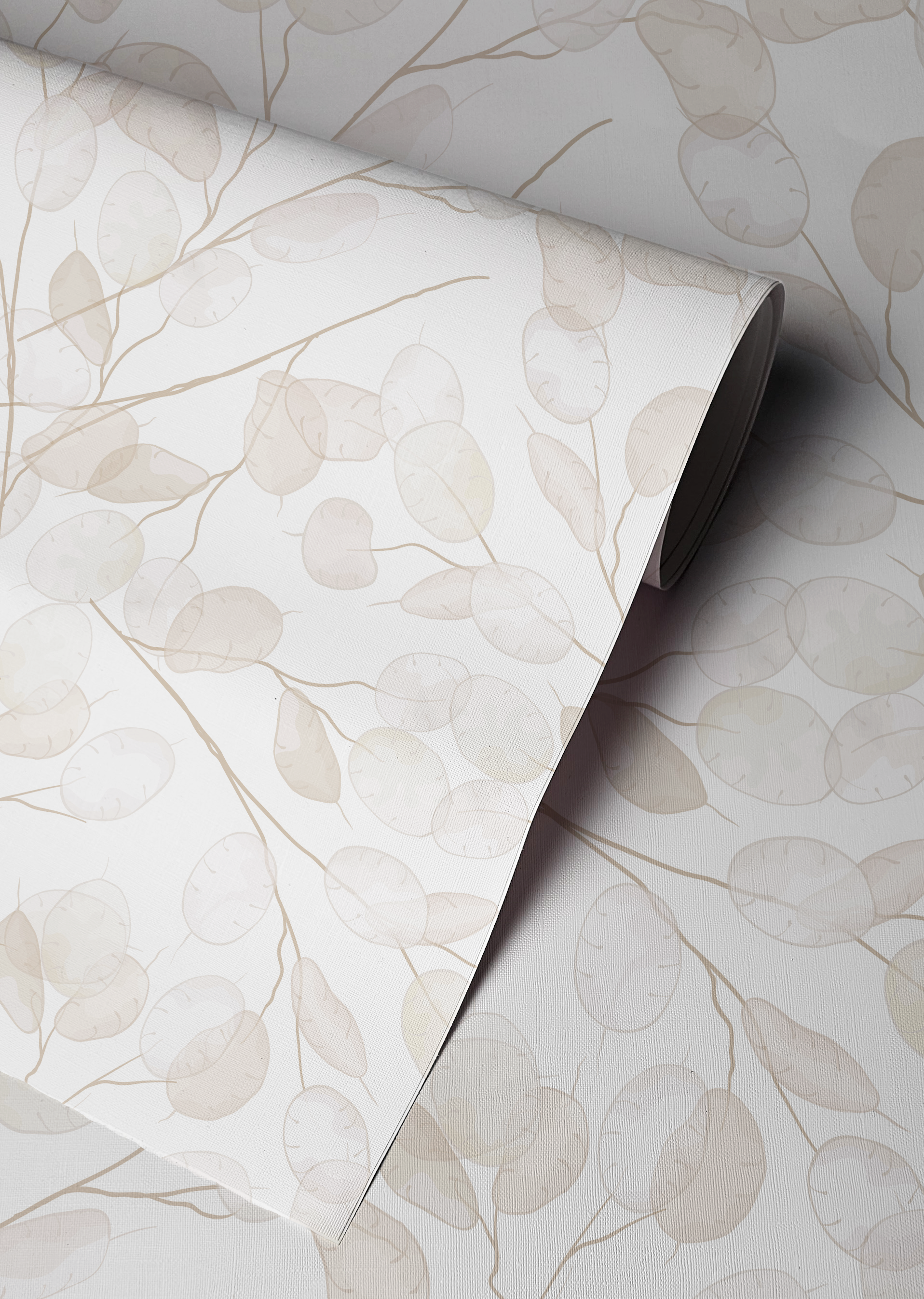 neutral botanical honesty leaves wallpaper with delicate lunaria branches close up