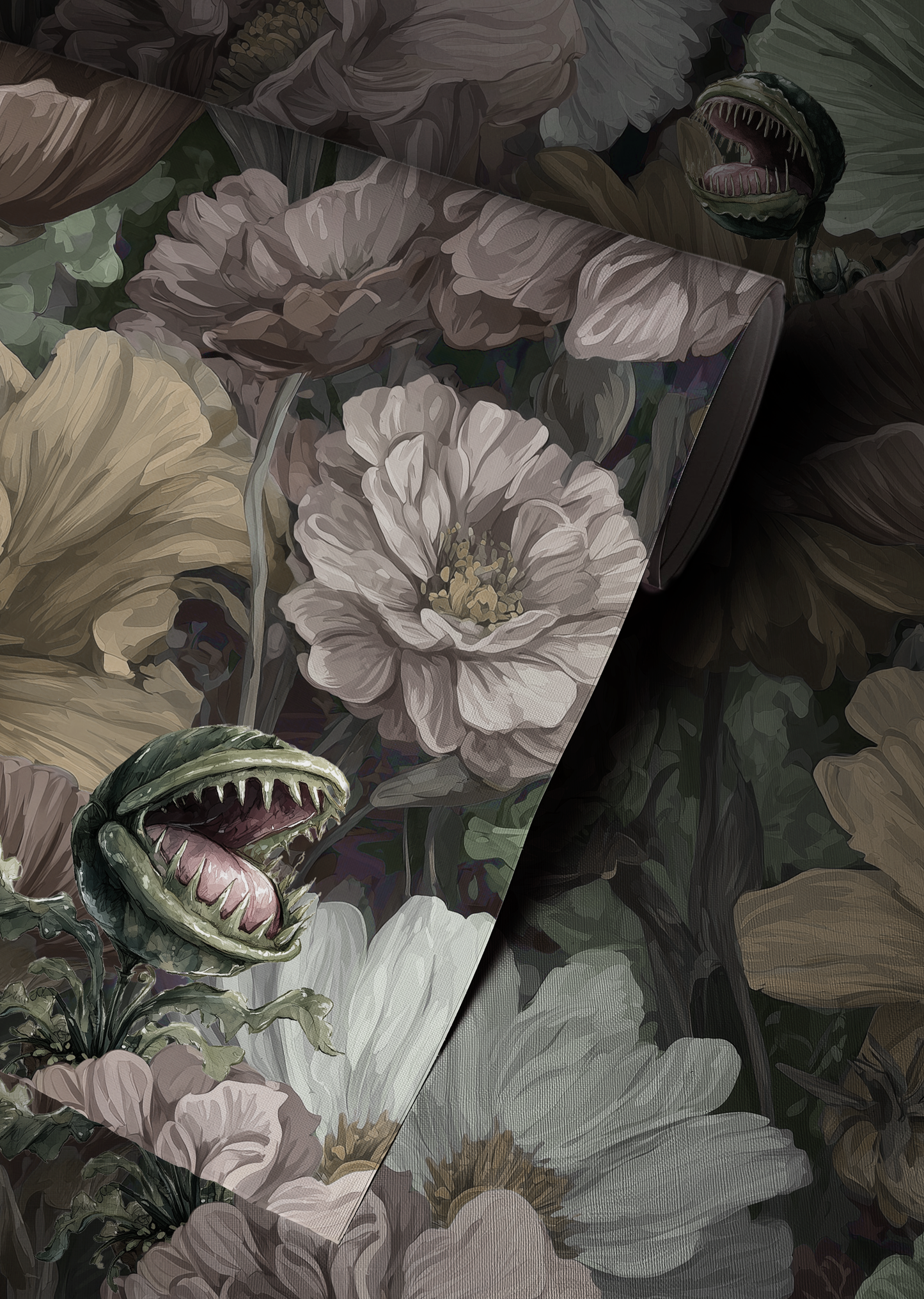Venus Flytrap Garden – Gothic Floral Wallpaper
