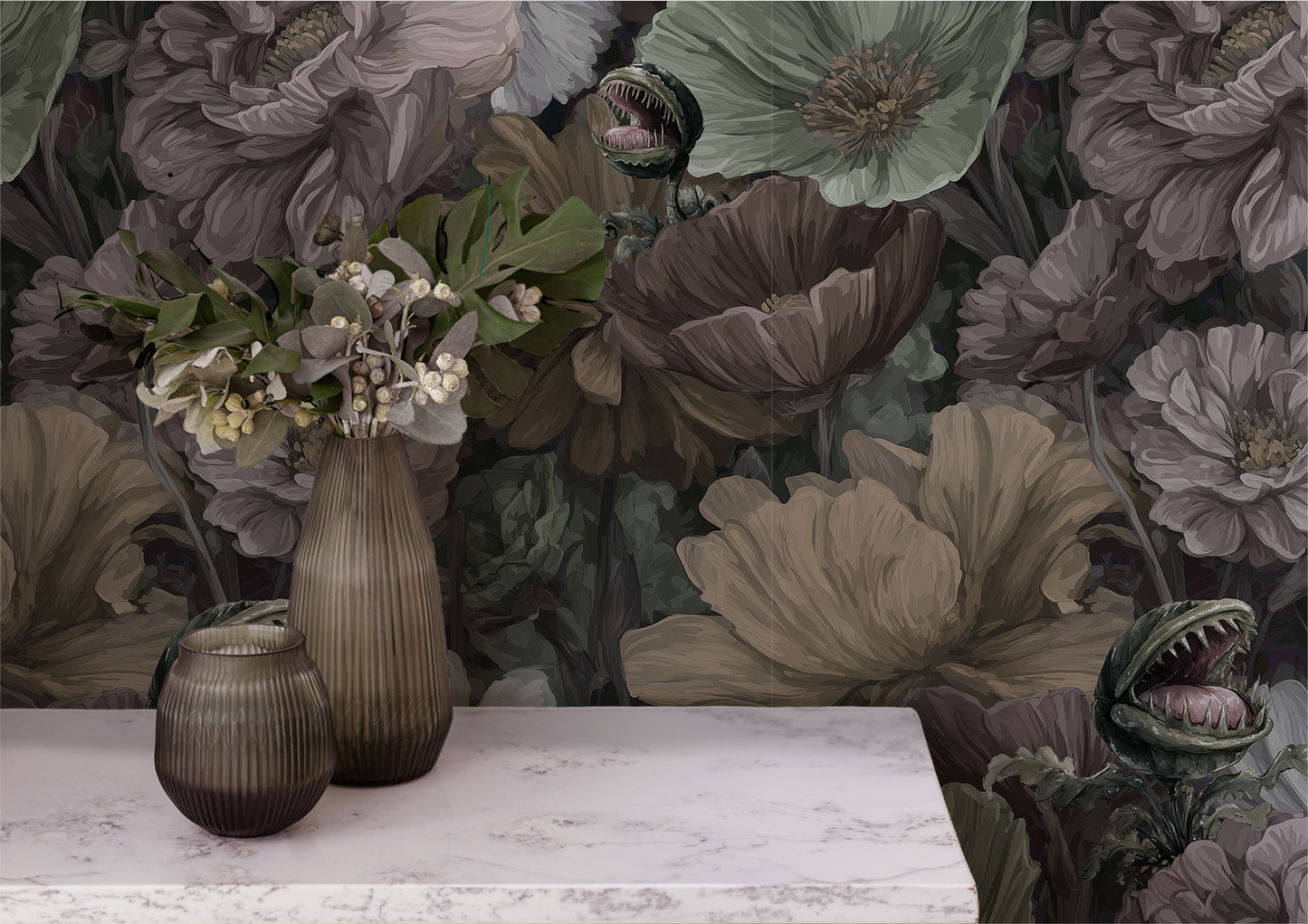 Venus Flytrap Garden – Gothic Floral Wallpaper