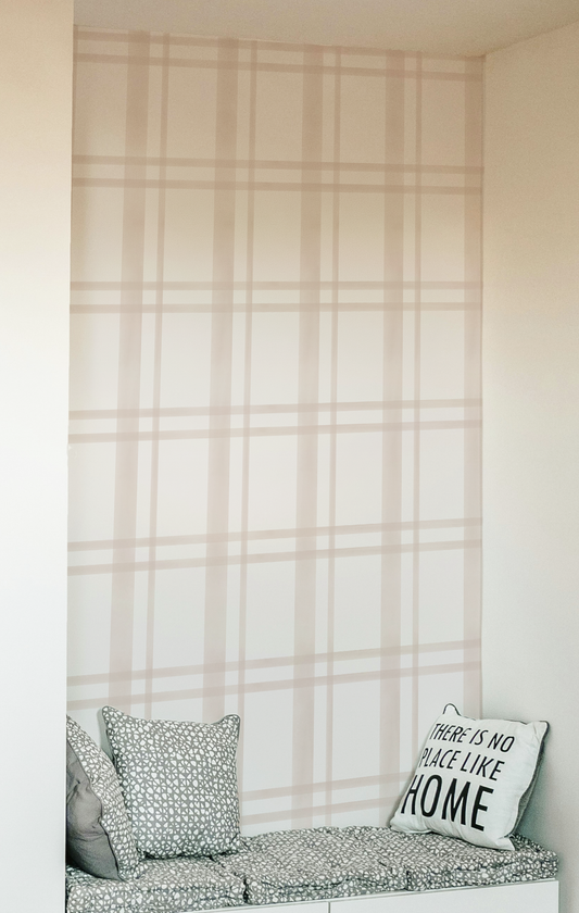 neutral plaid peel and stick wallpaper