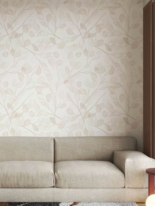 Neutral Botanical Wallpaper - Soft Beige Peel and Stick