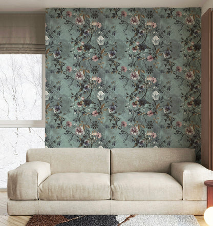 Water Your Flowers - Blue Watercolor Floral Wallpaper