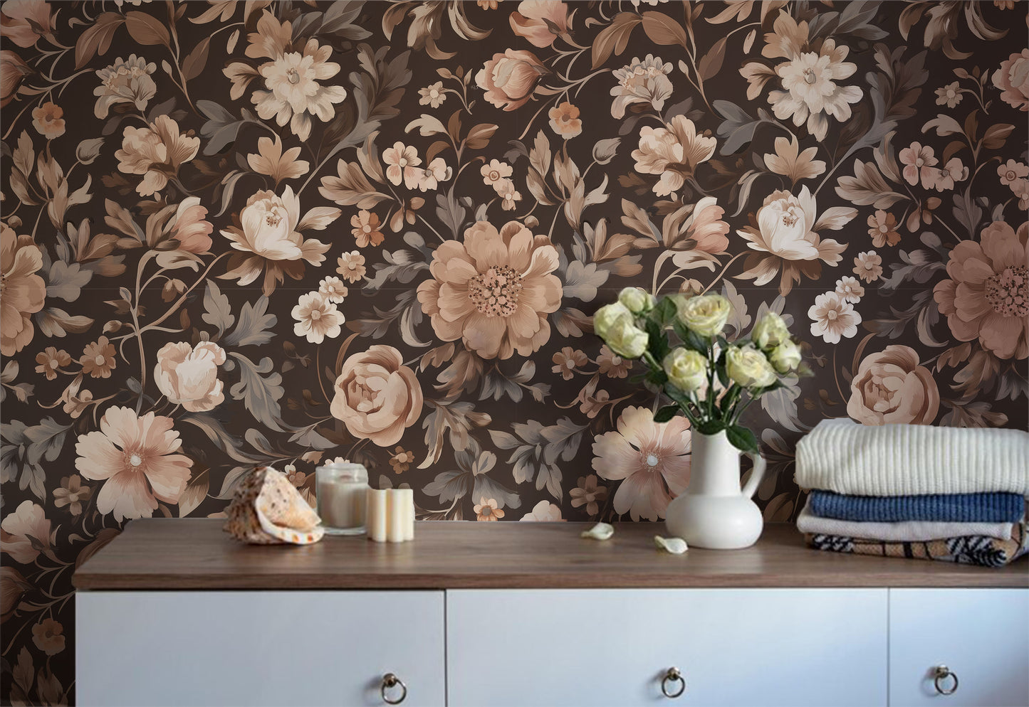 Rosewood - Pink And Brown Floral Wallpaper