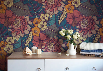 Dark Tropical Floral Wallpaper - Moody Botanical Peel and Stick
