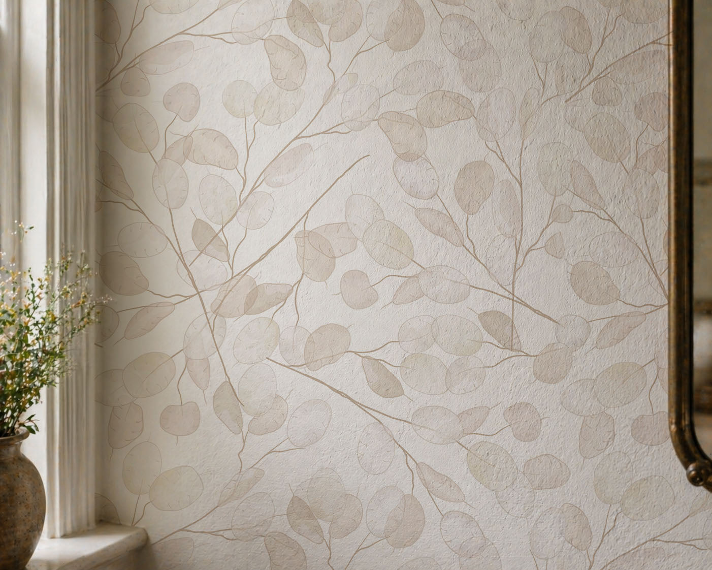 Neutral Botanical Wallpaper - Soft Beige Peel and Stick