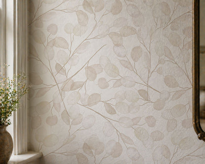 Neutral Botanical Wallpaper - Soft Beige Peel and Stick
