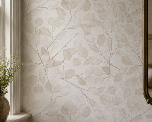 Neutral Botanical Wallpaper - Soft Beige Peel and Stick