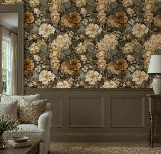 English Rose - Neutral Large Floral Wallpaper