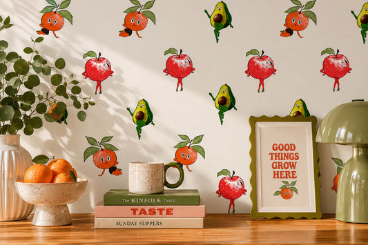 Funky Pin Up Girls Fruits and Vegetables  – Retro Kitchen Wallpaper