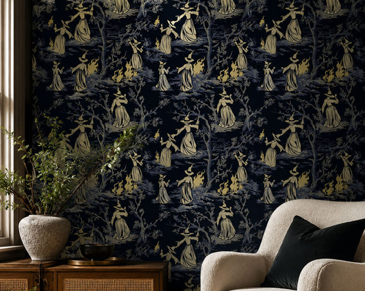 Midnight Coven - Witches Toile De Jouy Wallpaper