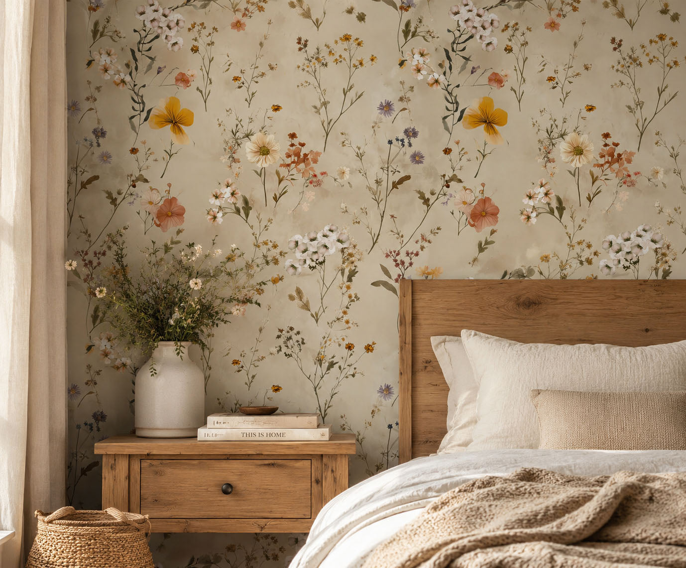 Late Bloom - Neutral Wildflower Wallpaper