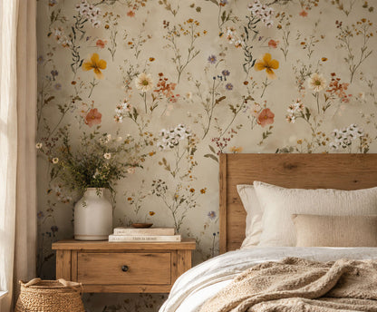 Late Bloom - Neutral Wildflower Wallpaper