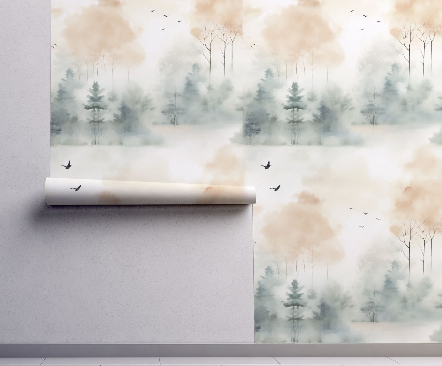 Solitude - Soft Neutral Watercolor Forest Wallpaper