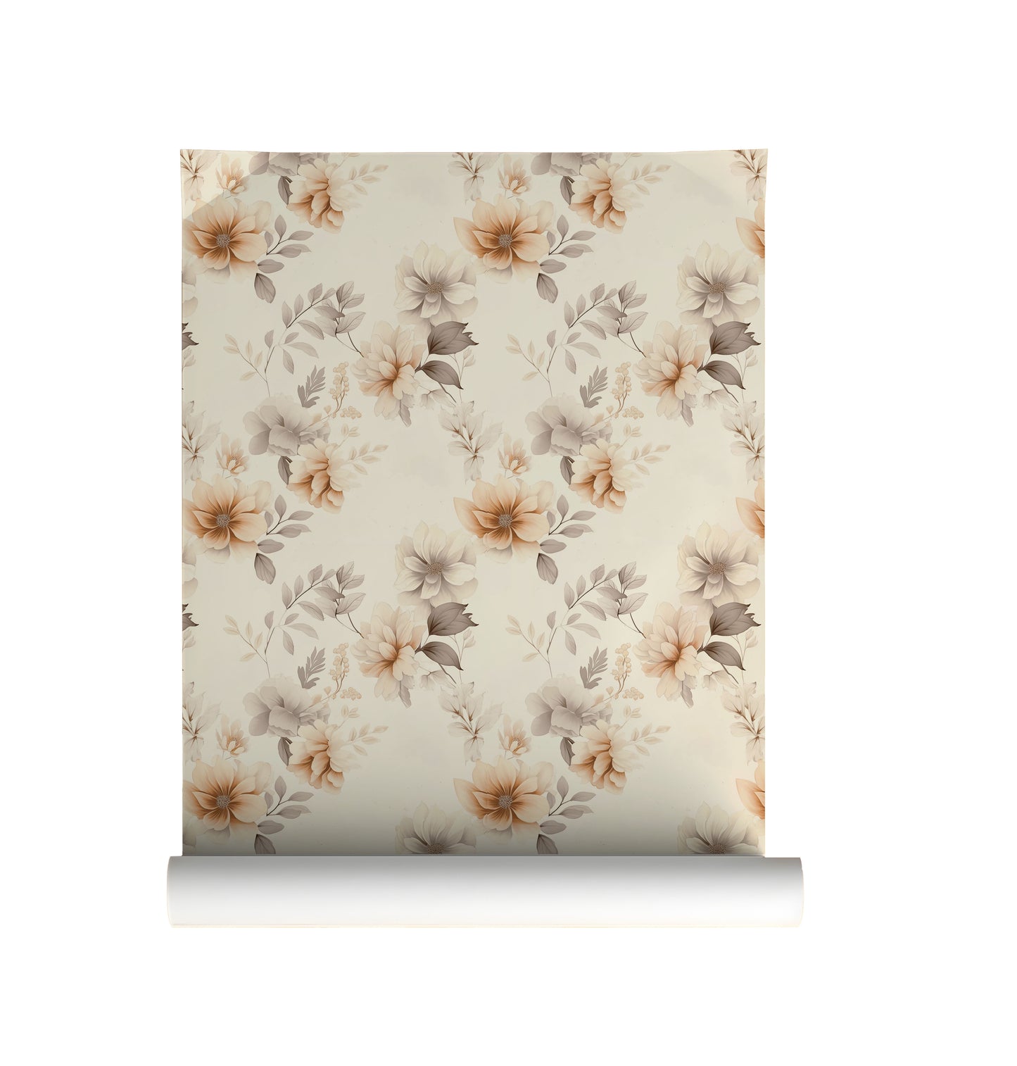 Soft watercolor wallpaper with delicate blush pink cherry blossom branches on a warm ivory background on roll