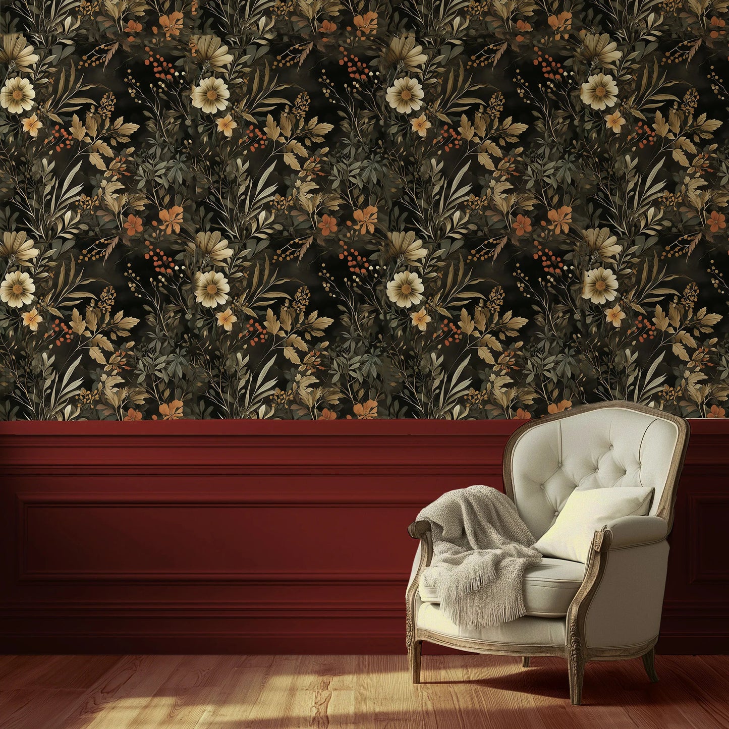 Autumn Harvest - Dark Moody Floral Wallpaper